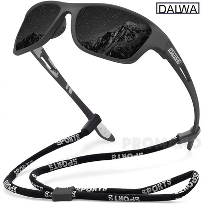 Daiwa polarized fishing sunglasses with a sleek design and anti-slip strap for comfortable wear