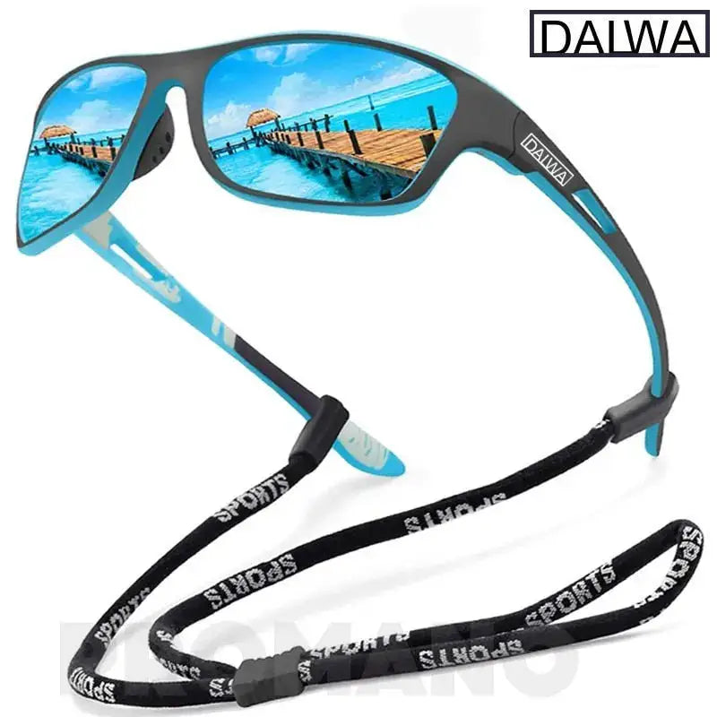 Daiwa polarized fishing sunglasses with a sleek design and blue reflective lenses for fishing enthusiasts