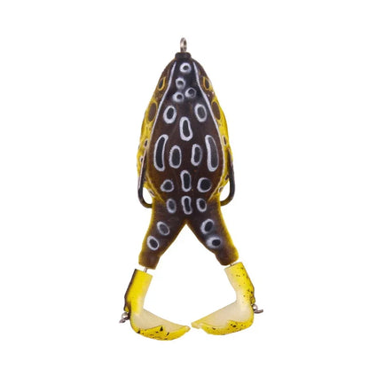 Topwater frog lure for bass fishing with realistic yellow and brown design from The Fishing Gear Shop